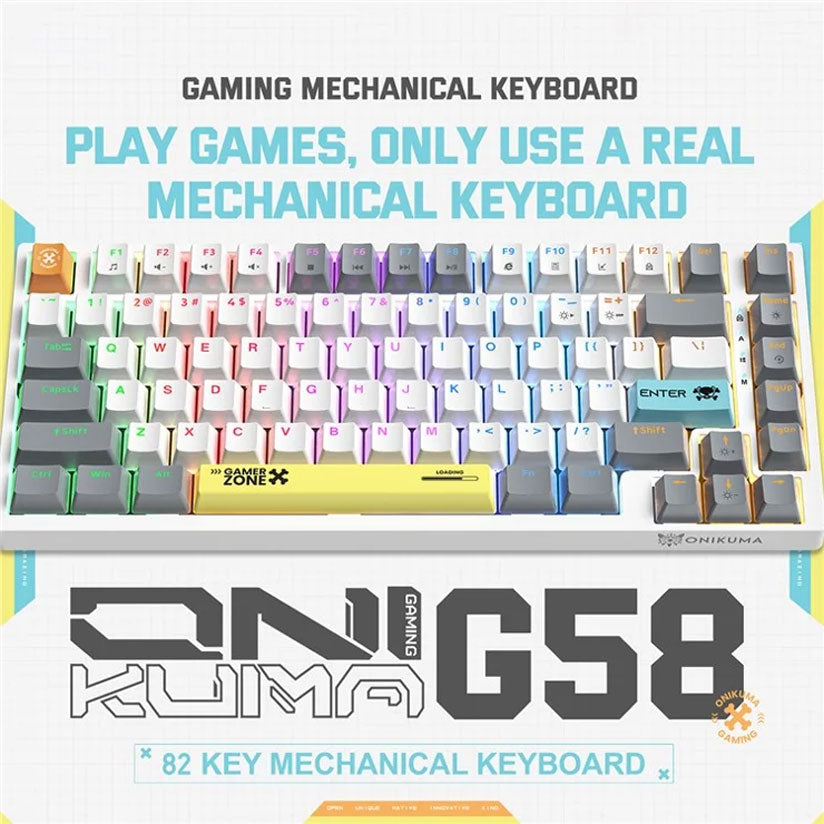KEYBOARD ONIKUMA G58 White MECHANICAL 82 Keys GAMING RGB